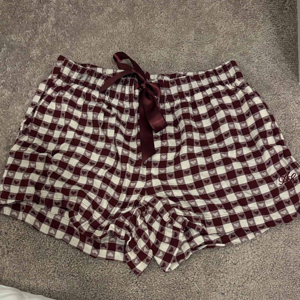 American Eagle Outfitters Burgundy and White Checkered Shorts